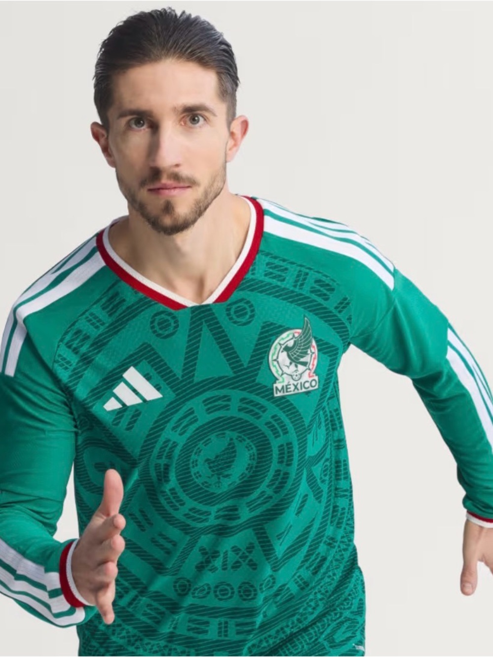 adidas Green Mexico Long-Sleeve Soccer Jersey with White Stripes 2026 World Cup